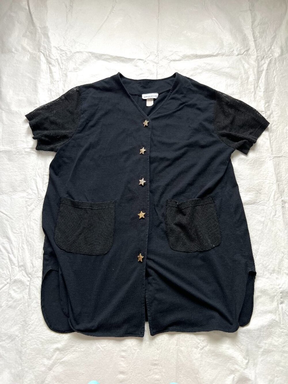 Vintage Jordan Taylor tunic top womens plus size 18 20 black mesh star buttons